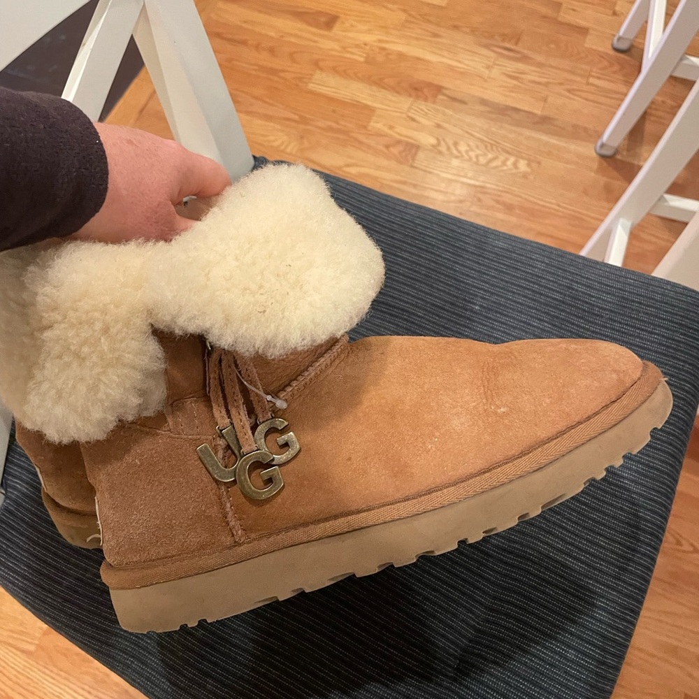 Ugg Chestnut Suede Shearling Boot With Cream Cuff - image 1